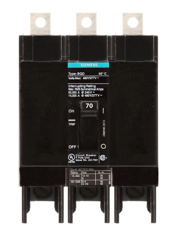 BQD6370 | Siemens 70 Amp Molded Case Circuit Breaker