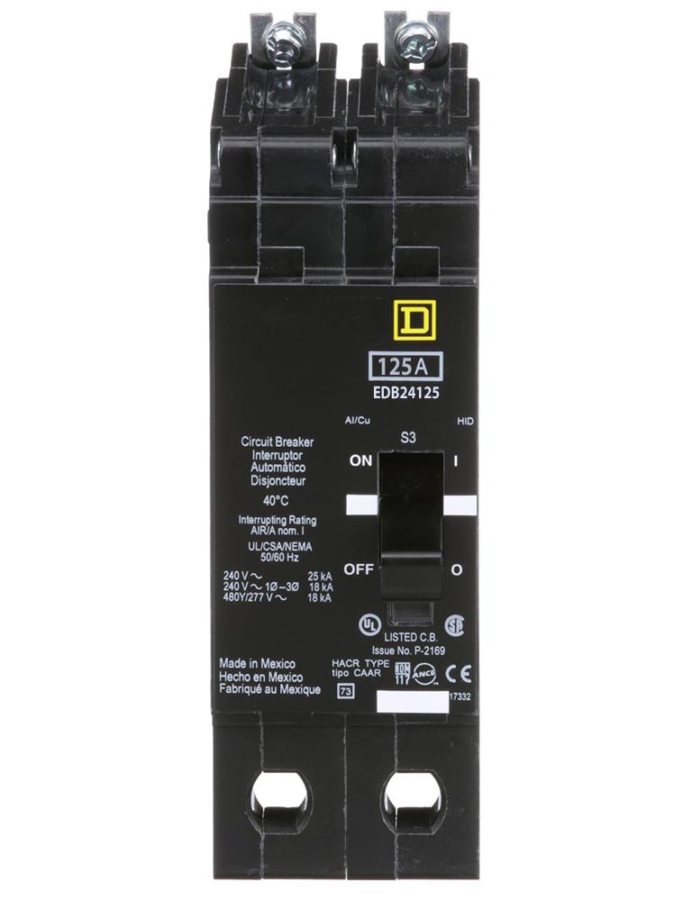 EDB24125 | Square D 2-Pole 125A 480Y/277V Thermal Magnetic Molded Case Circuit Breaker