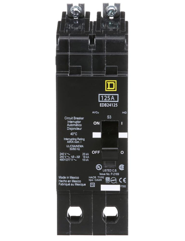 EDB24125 | Square D 2-Pole 125A 480Y/277V Thermal Magnetic Molded Case Circuit Breaker