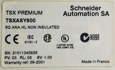 TSXASY800 | Schneider Electric Modicon Premium 8-Channel Analog Output Module
