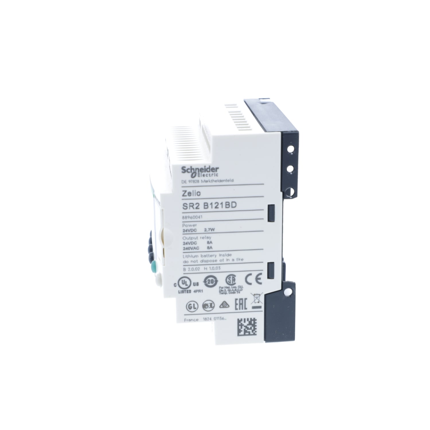 SR2B121BD | Schneider Electric Сompact smart relay, Zelio Logic SR2 SR3, 12 IO, 24V DC, clock, display, 4 relay outputs