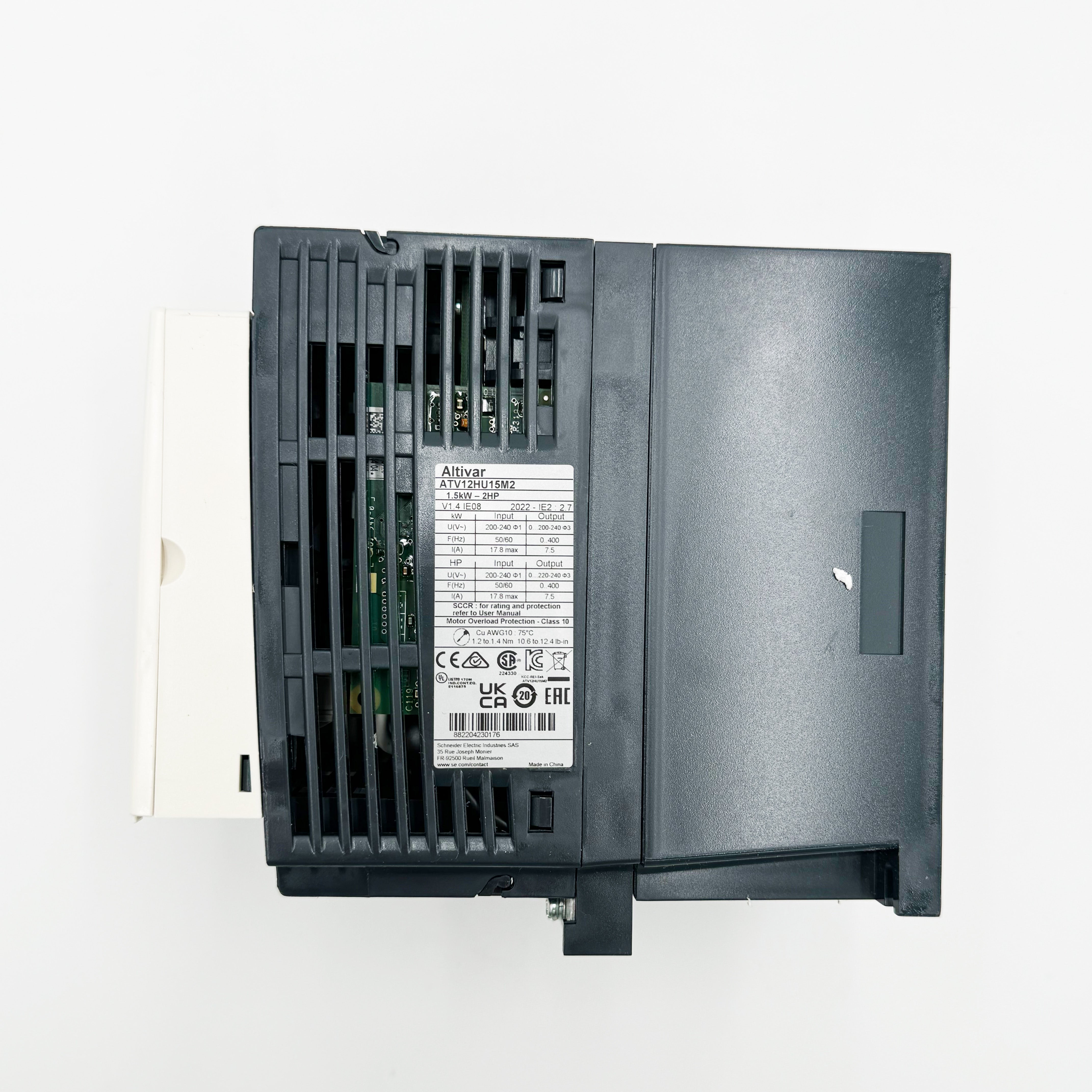 ATV12HU15M2 | Schneider Electric Variable speed drive, Altivar 12, 1.5kW, 2hp, 200 to 240V, 1 phase, with heat sink