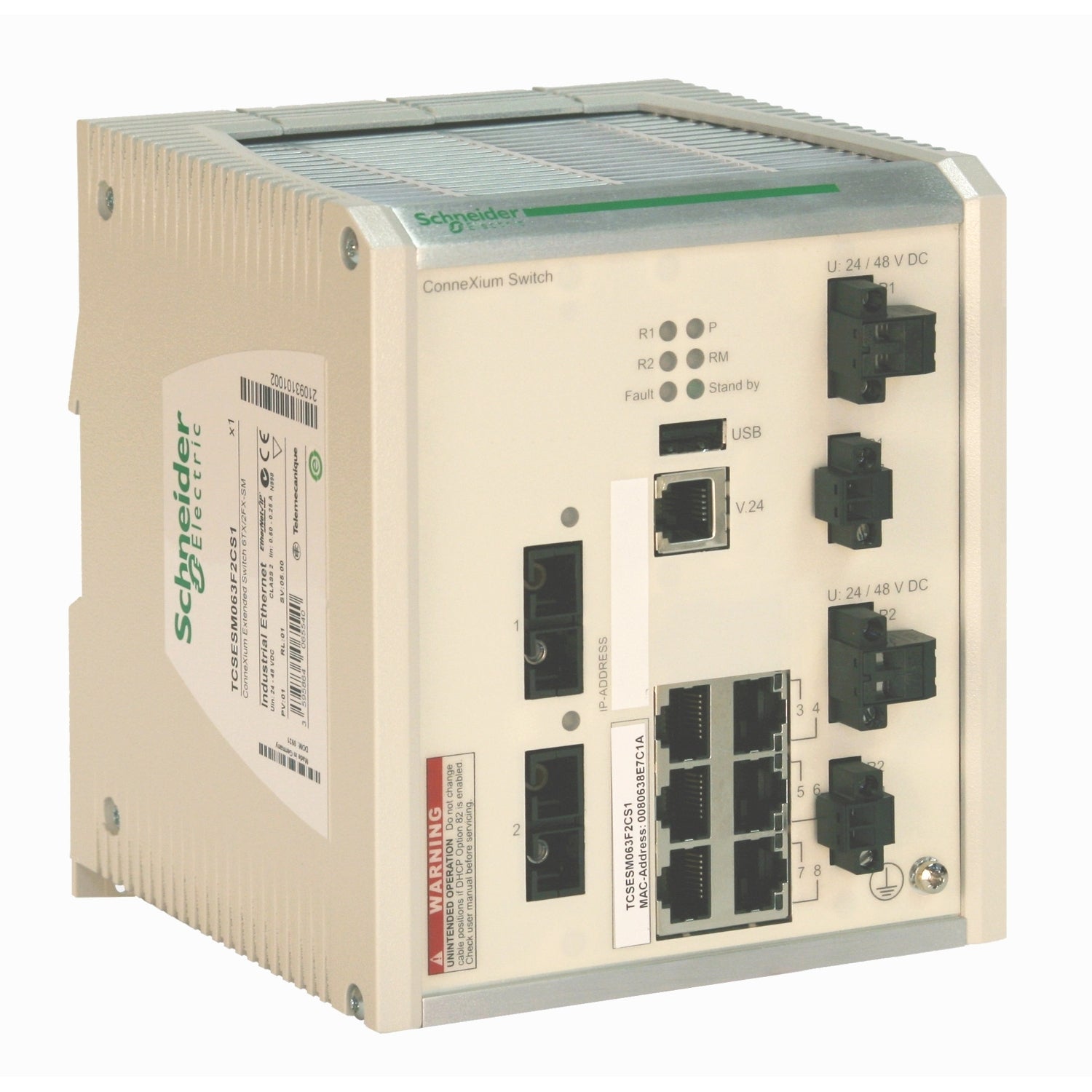 TCSESM063F2CS1 | Schneider Electric ConneXium Extended Managed Switch - 6 ports for copper + 2 ports for fiber optic single-mode