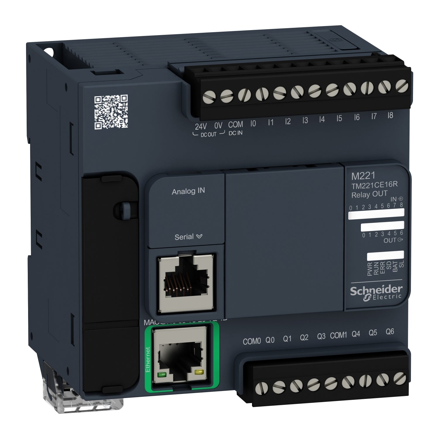 TM221CE16R | Schneider Electric Logic controller, Modicon M221, 16 IO, 9 DI, 7 DO, relay, Ethernet