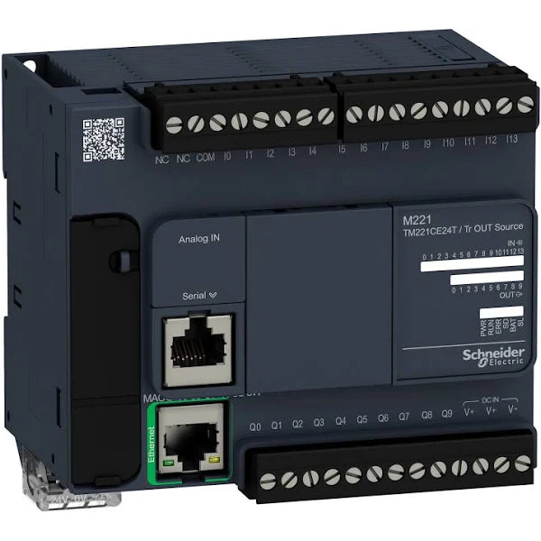 TM221CE24T | Schneider Electric Controller, Logic, 24 I/O, 24VDC Supply, Transistor PNP (Ethernet), Modicon M221