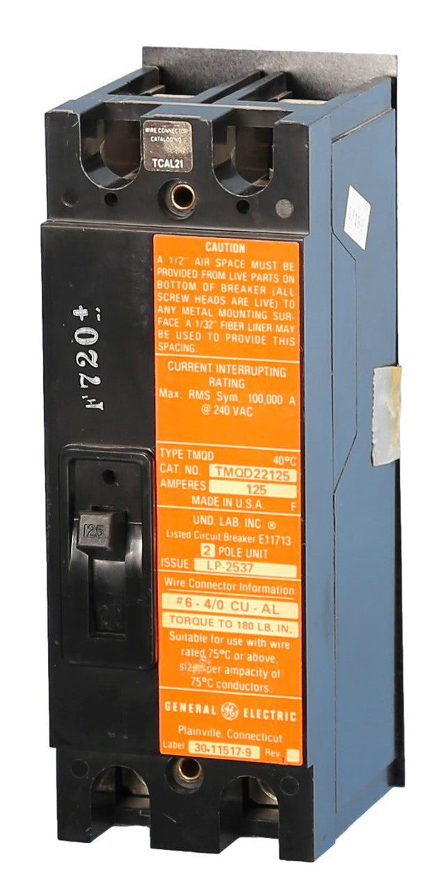 TMQD22125 | General Electric 125A 2-Pole 240V Bolt-On Molded Case Circuit Breaker