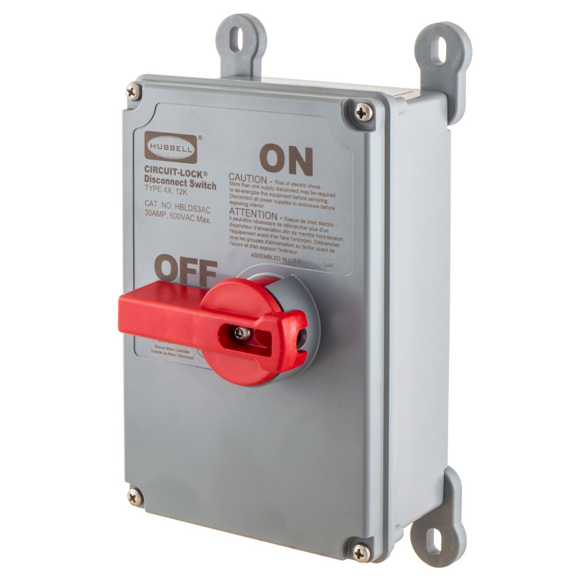 HBLDS3AC | Hubbell 30A 600V Circuit-Lock Disconnect Switch w/ Auxillary Contact