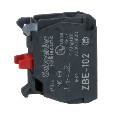 ZBE102 | Schneider Electric Harmony, 22mm Push Button, add on contact block, 1 NC, screw clamp terminal