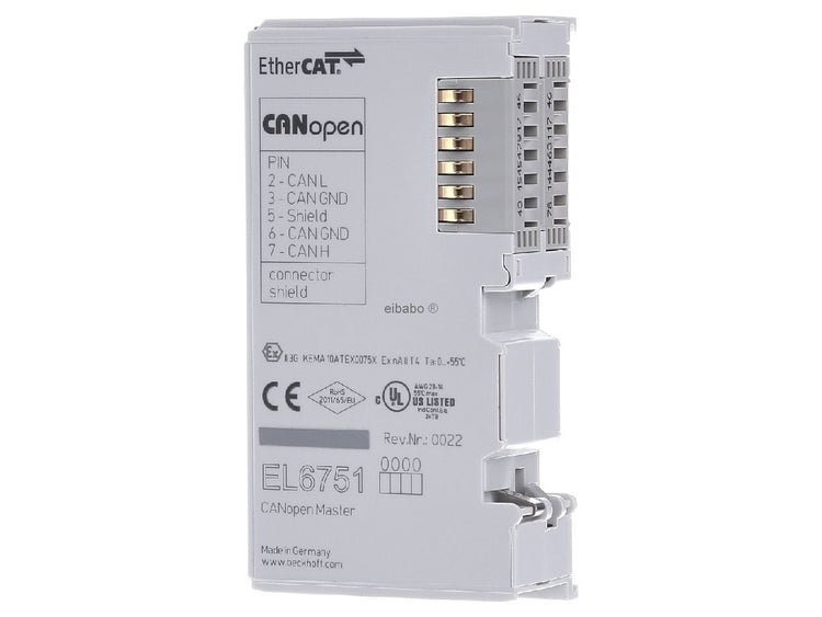 EL6751-0000 | Beckhoff EtherCAT CANopen Master/Slave Communication Terminal, 1-Channel