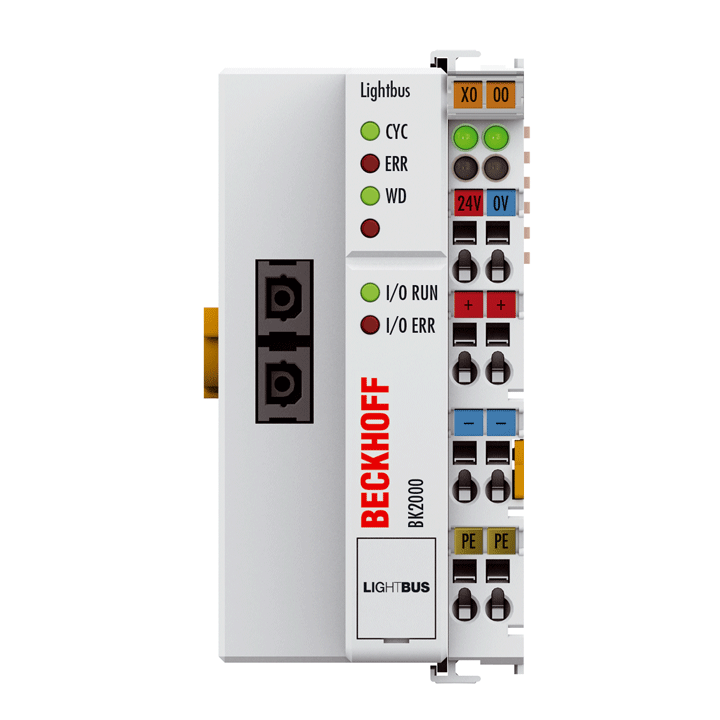 BK2000 | Beckhoff Lightbus Bus Coupler 24 VDC, Fiber Optic, 2.5 Mbaud, 64 Terminals