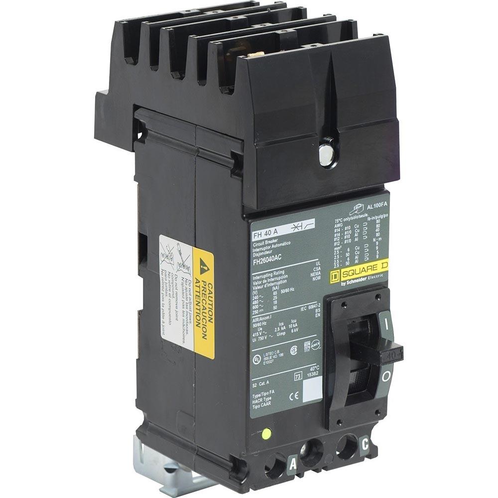 FH26040AC | Square D 40A 2-Pole 600VAC I-Line Thermal Magnetic Molded Case Circuit Breaker