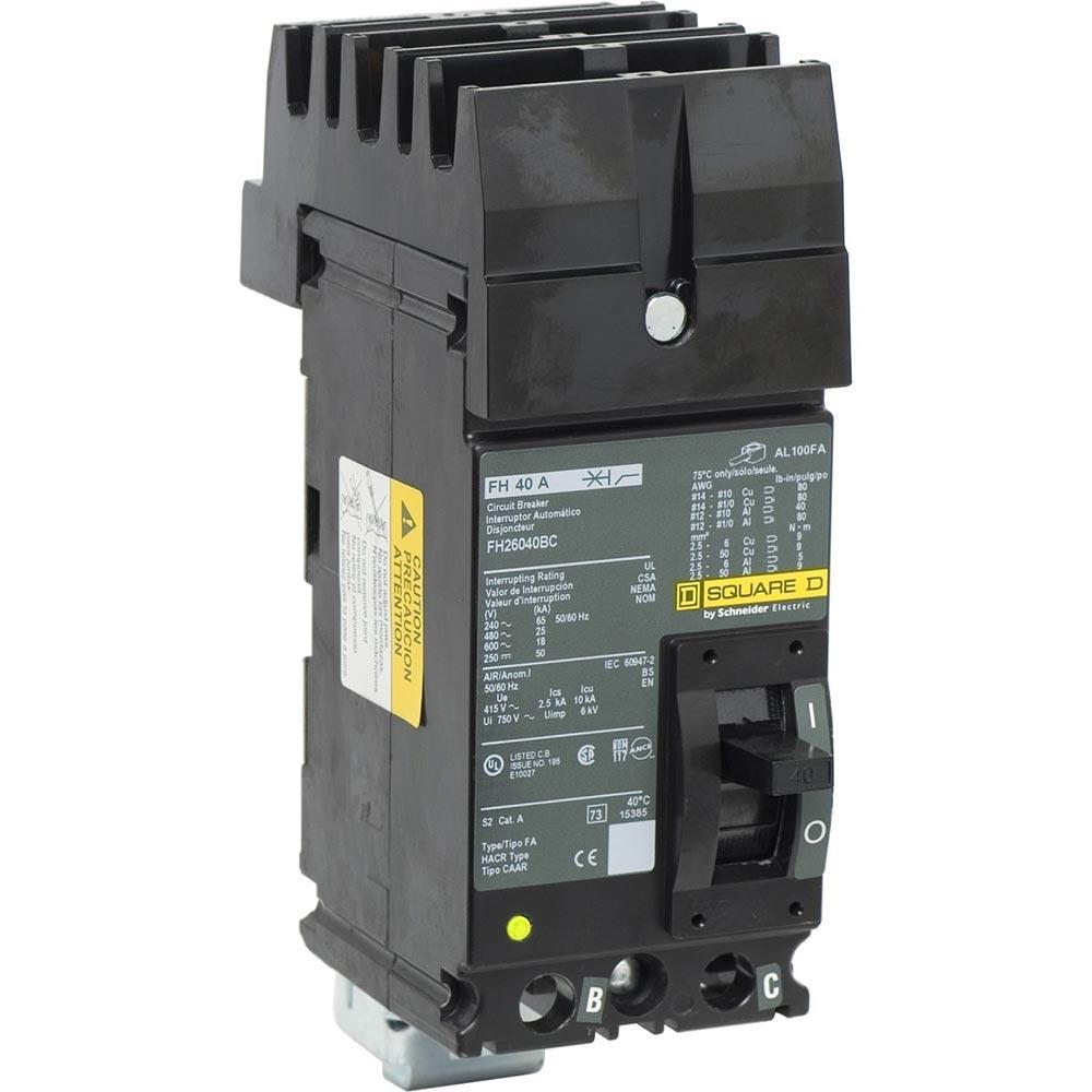 FH26040BC | Square D 40A 2-Pole 600VAC I-Line Thermal Magnetic Molded Case Circuit Breaker