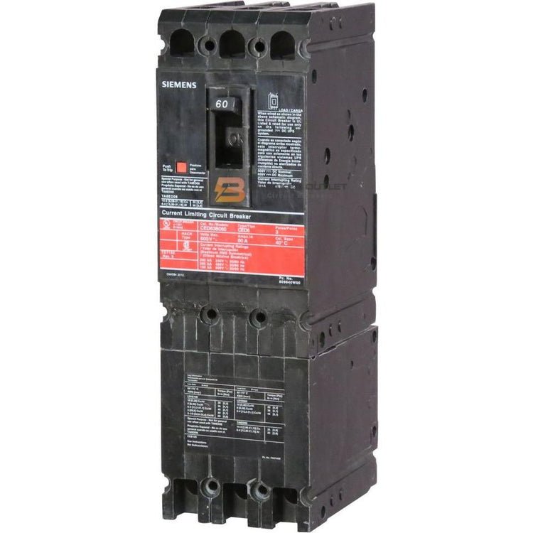 CED63B090 | Siemens 3-Pole 90A 600V Thermal Magnetic Molded Case Circuit Breaker