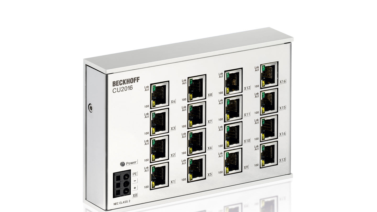 CU2016 | Beckhoff 16-Port Ethernet Switch 10/100 Mbit/s RJ45 24 V DC DIN-Rail