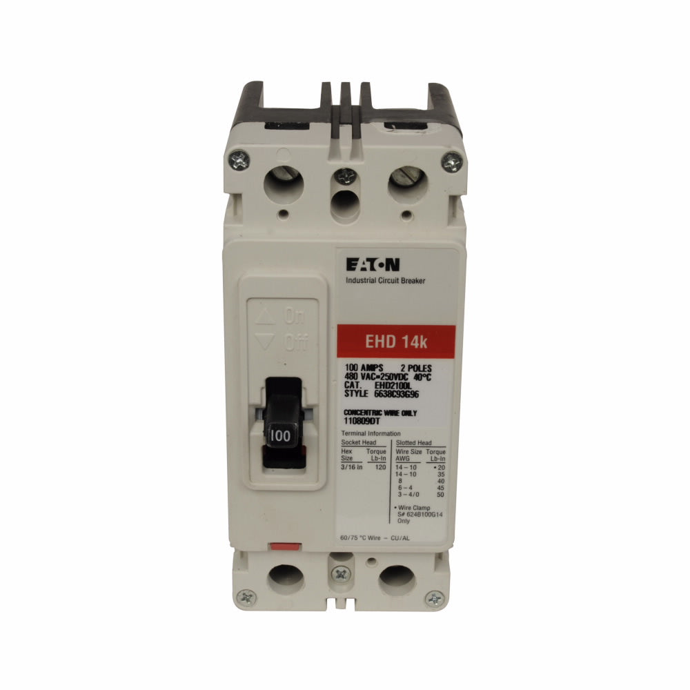 EHD2100L | Eaton 100A 2-Pole Molded Case Circuit Breaker, Series C, Thermal-Magnetic