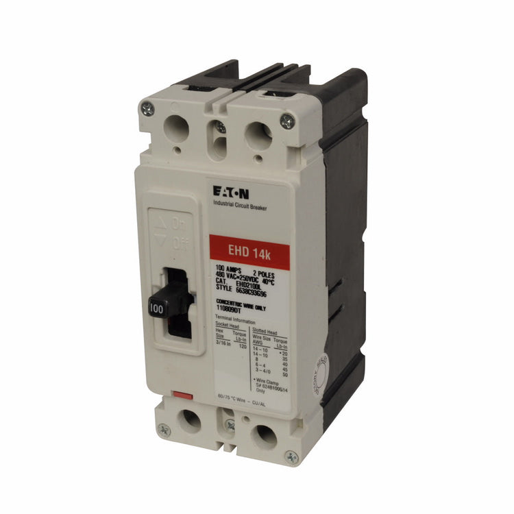 EHD2100L | Eaton 100A 2-Pole Molded Case Circuit Breaker, Series C, Thermal-Magnetic