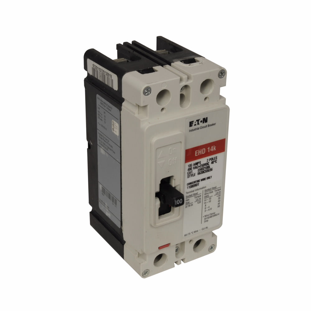 EHD2100L | Eaton 100A 2-Pole Molded Case Circuit Breaker, Series C, Thermal-Magnetic