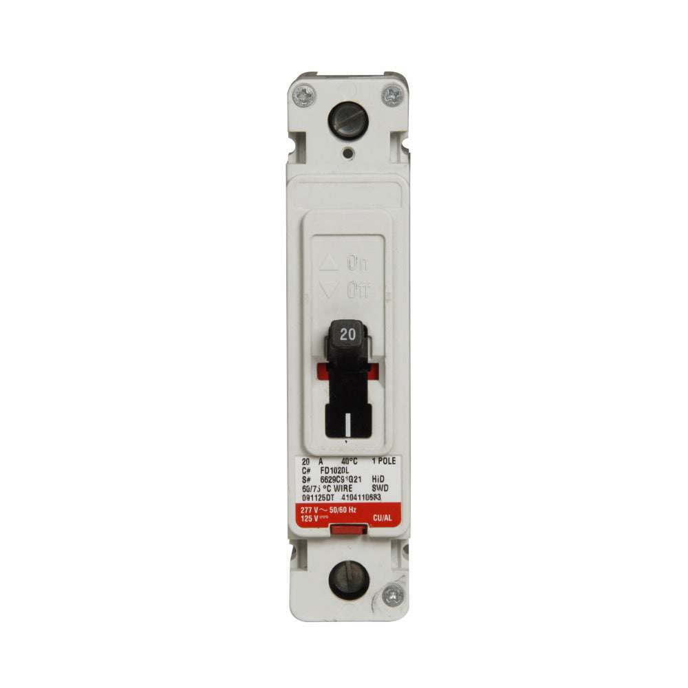 FD1020L | Eaton 20A 1-Pole 347 VAC / 125 VDC Series C Molded Case Circuit Breaker (F-Frame)
