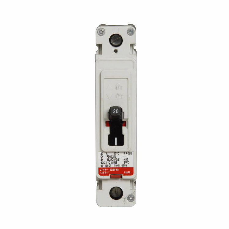 FD1020L | Eaton 20A 1-Pole 347 VAC / 125 VDC Series C Molded Case Circuit Breaker (F-Frame)