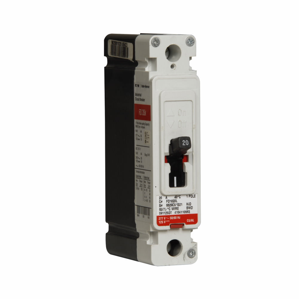 FD1020L | Eaton 20A 1-Pole 347 VAC / 125 VDC Series C Molded Case Circuit Breaker (F-Frame)