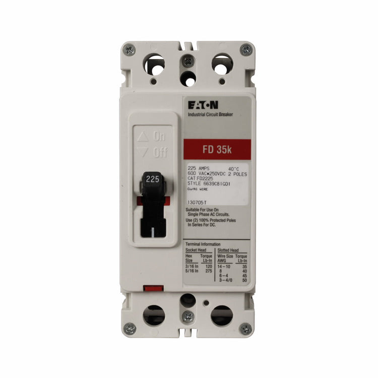 FD2125L | Eaton 2-Pole 125A 600V Molded Case Circuit Breaker, 65kAIC Thermal Magnetic