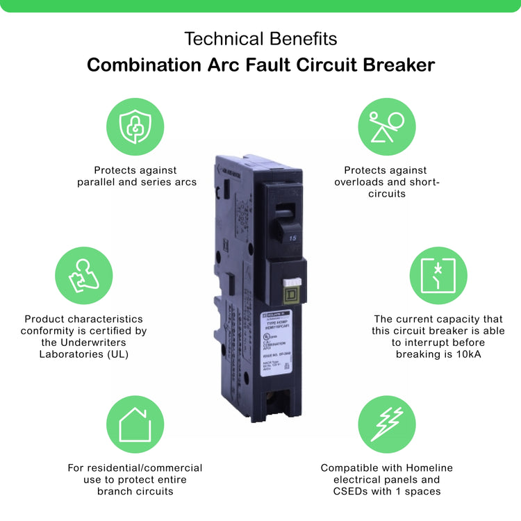 HOM115PCAFIC | Square D Homeline 15A 1-Pole Plug-On Neutral CAFCI Circuit Breaker