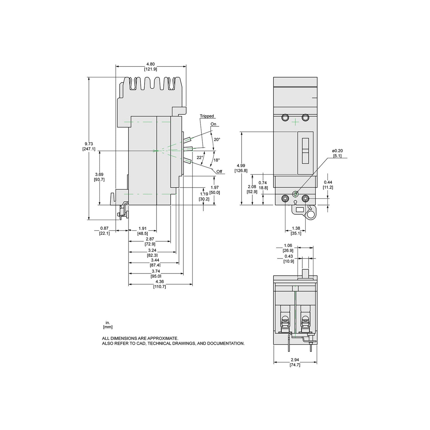 HDA260202 | Square D 20A 2-Pole 600V PowerPact H-Frame Thermal-Magnetic I-Line Circuit Breaker
