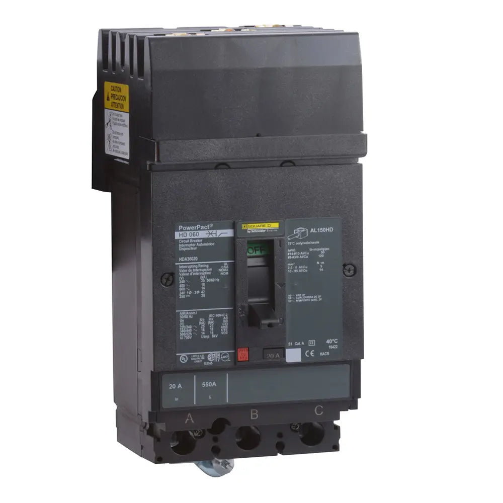 Square D HDA36025 PowerPact H 25 Ampere Three-Pole 600 Volt Molded Case Circuit Breaker