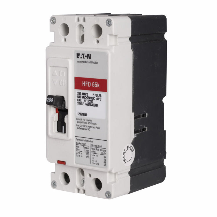 HFD2050L | Eaton 50A 2-Pole 600V Series C Molded Case Circuit Breaker