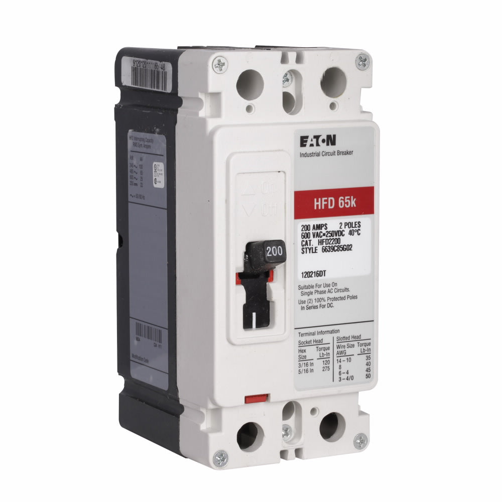 HFD2050L | Eaton 50A 2-Pole 600V Series C Molded Case Circuit Breaker