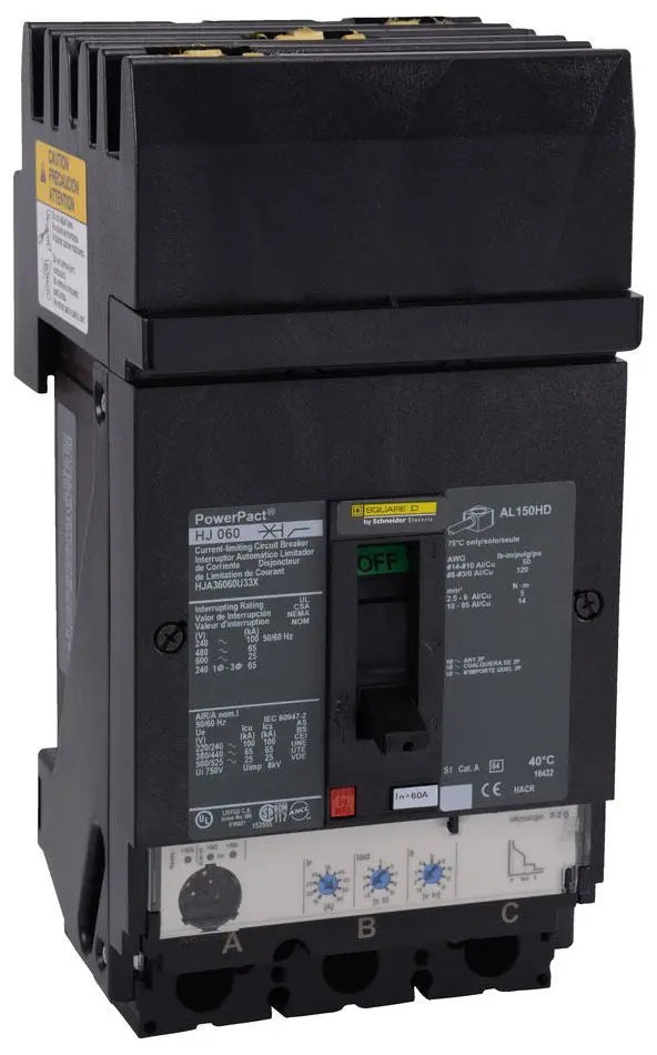 Square D HJA36060U33X PowerPact H 60 Ampere Three-Pole Electronic Molded Case Circuit Breaker