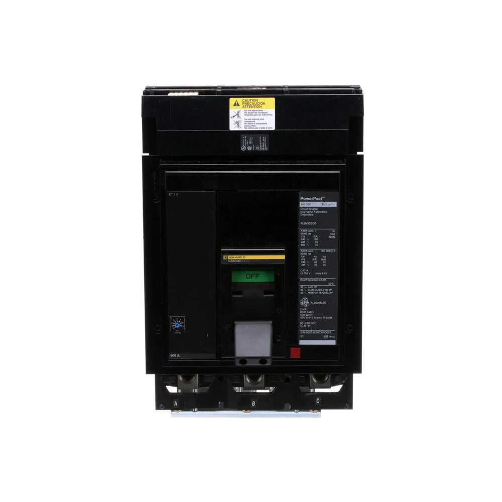 Square D MJA36500 PowerPact M 500 Ampere Three-Pole 600 Volt Molded Case Circuit Breaker