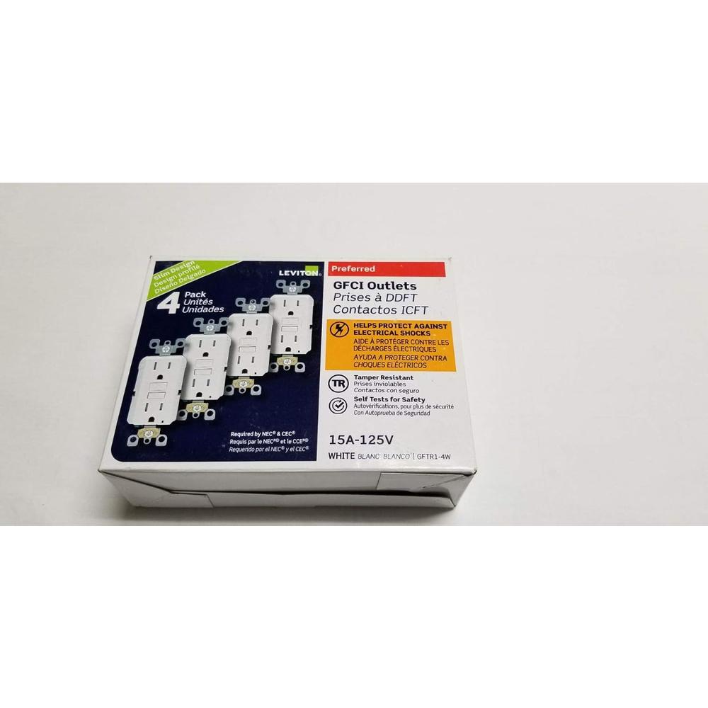 Leviton GFTR1-4W 15A 125V Tamper-Resistant Self-Test GFCI Duplex Outlet White