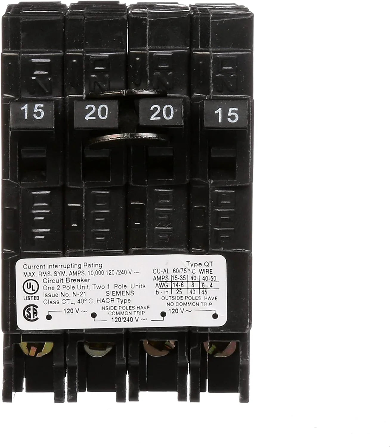 Q21520CT | Siemens 20 Amp Quad Circuit Breaker