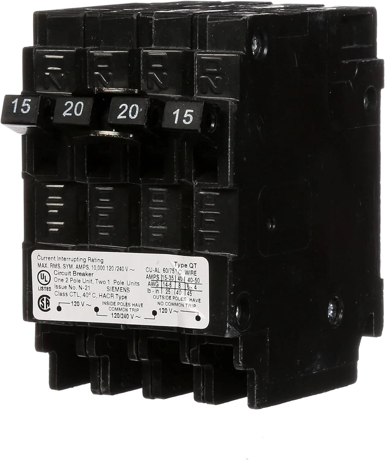 Q21520CT | Siemens 20 Amp Quad Circuit Breaker