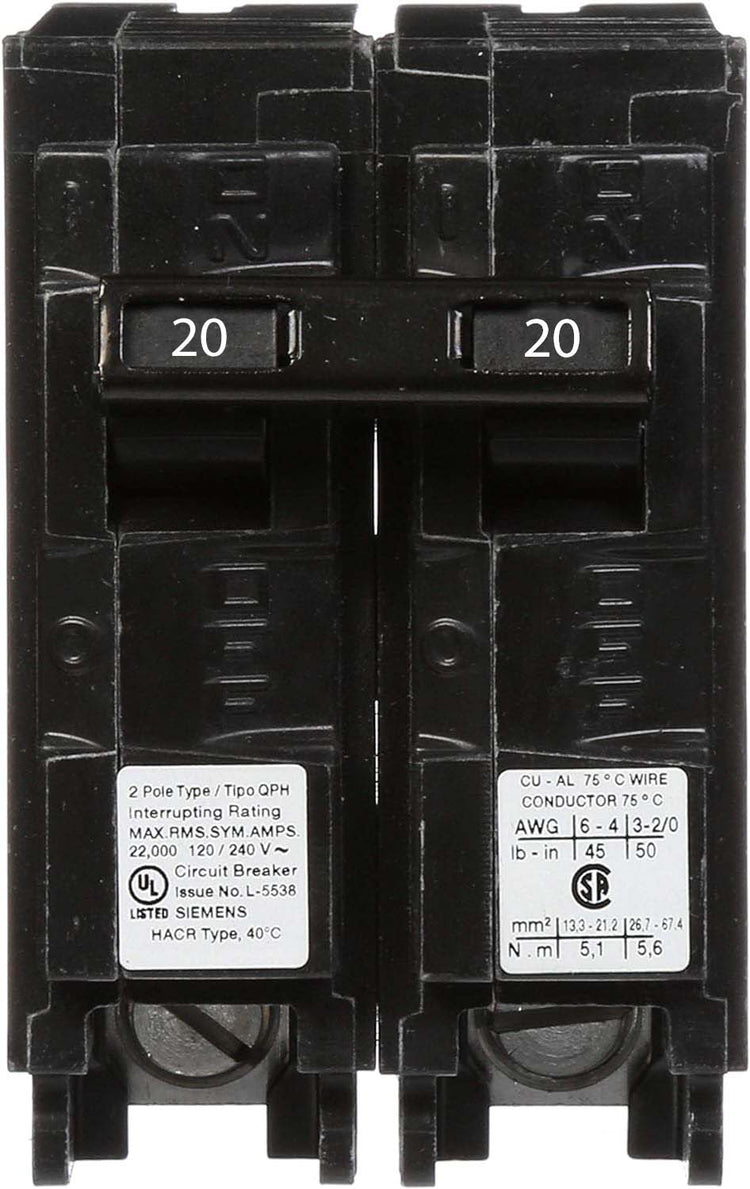 Q220H | Siemens 20A 2-Pole 22kA 120/240V Molded Case Circuit Breaker