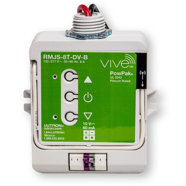 RMJS-8T-DV-B | Lutron Vive PowPak 0–10V Dimming Module for RF Control of Fluorescent Ballasts or LED Drivers, 120–277 V