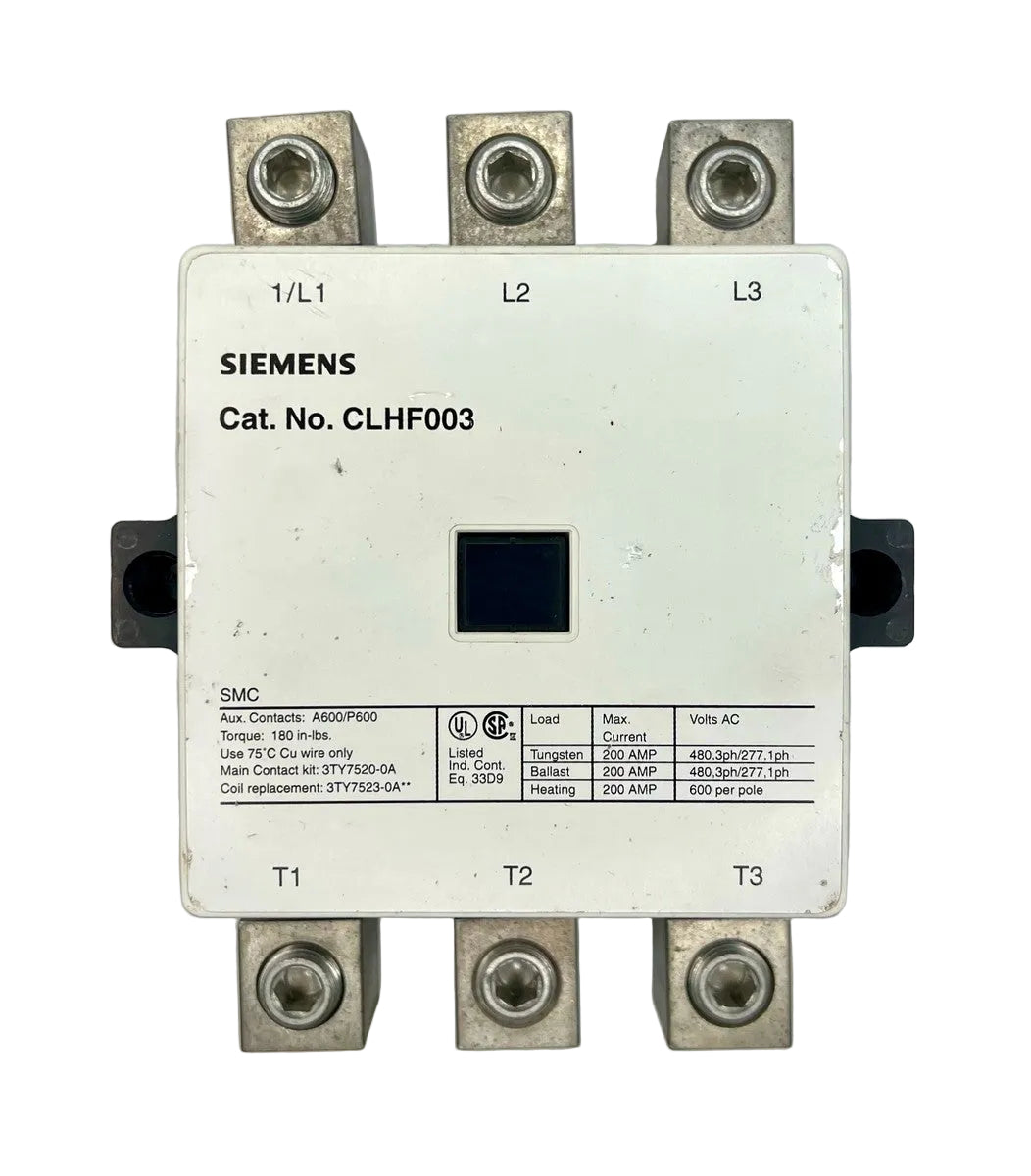 Siemens CLHF003 200A 3-Pole Lighting and Heating Contactor with 120V Coil