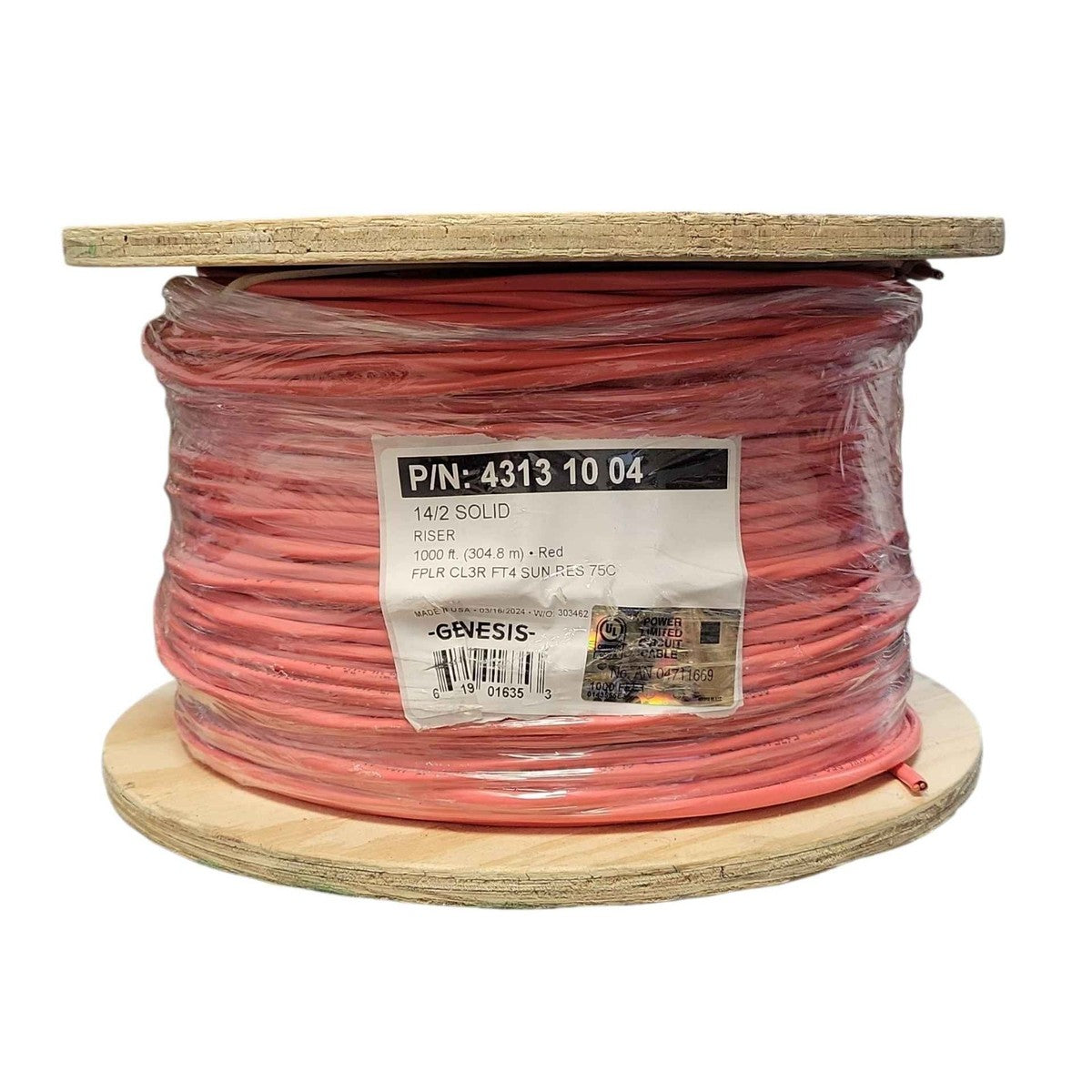 Genesis 43131004 14/2 Solid Riser-Rated Unshielded Fire Alarm Cable