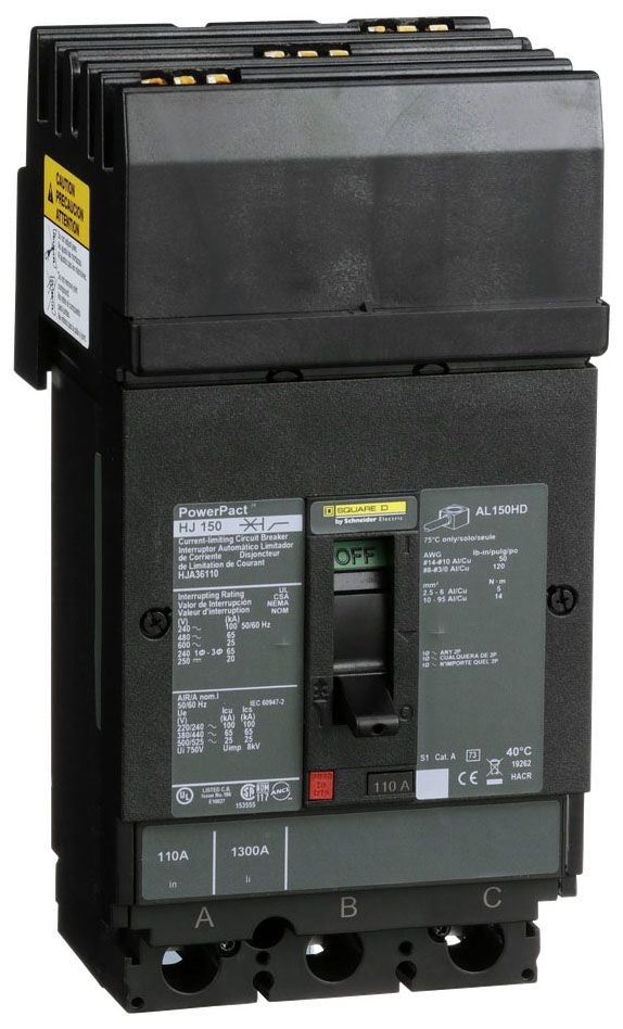 Square D HJA36110 PowerPact H 110 Ampere Three-Pole 600 Volt Molded Case Circuit Breaker