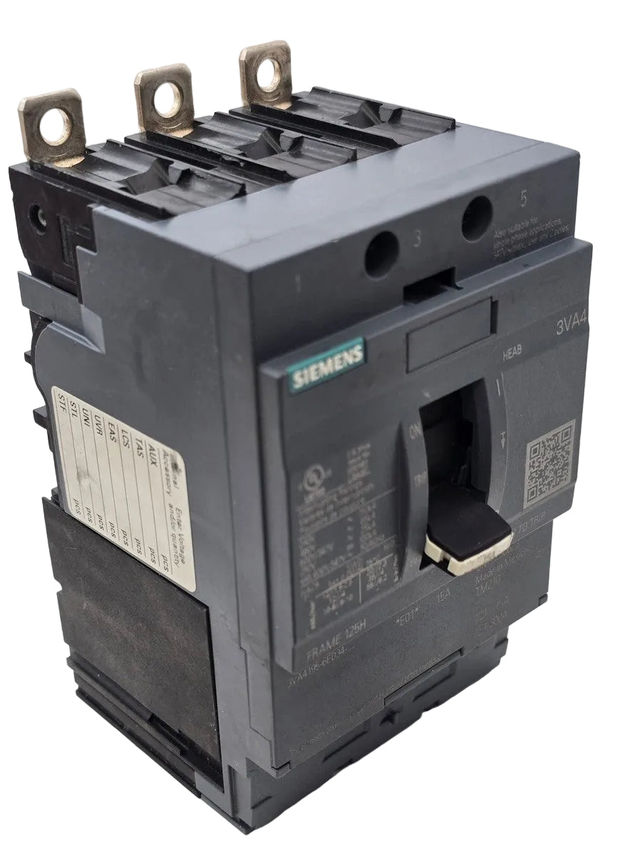 Siemens 3VA4195-6ED34-0AA0 15A 3-Pole Molded Case Circuit Breaker