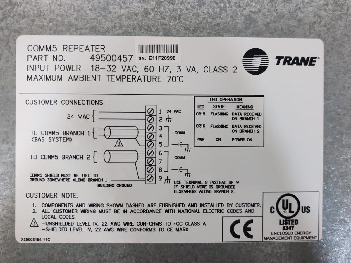 Trane 49500457 Rev. L Standard Control Circuit Board with Steel Enclosure
