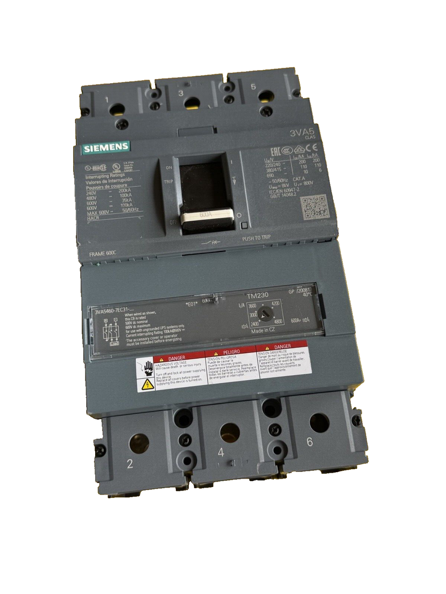 Siemens 3VA5460-6EC31-0AA0 600A 3-Pole SENTRON 3VA5 Molded Case Circuit Breaker