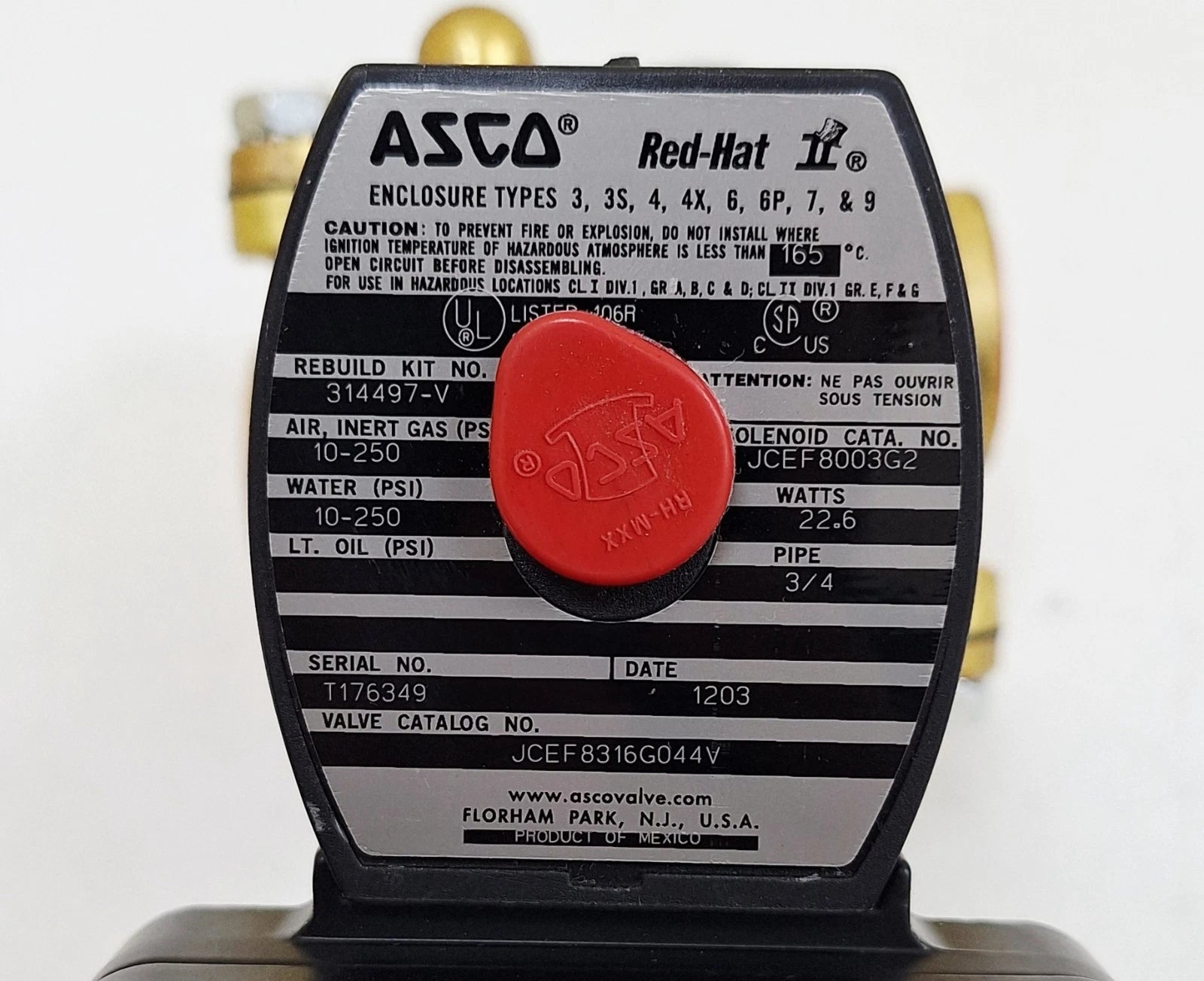 ASCO JCEF8316G044V Series 8316 Explosion-Proof Three-Way Solenoid Valve for Hazardous Industrial Applications