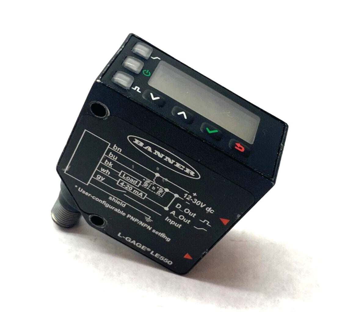 LE550IQ | Banner Engineering Laser Displacement Sensor 100–1000 mm, 4–20 mA Output