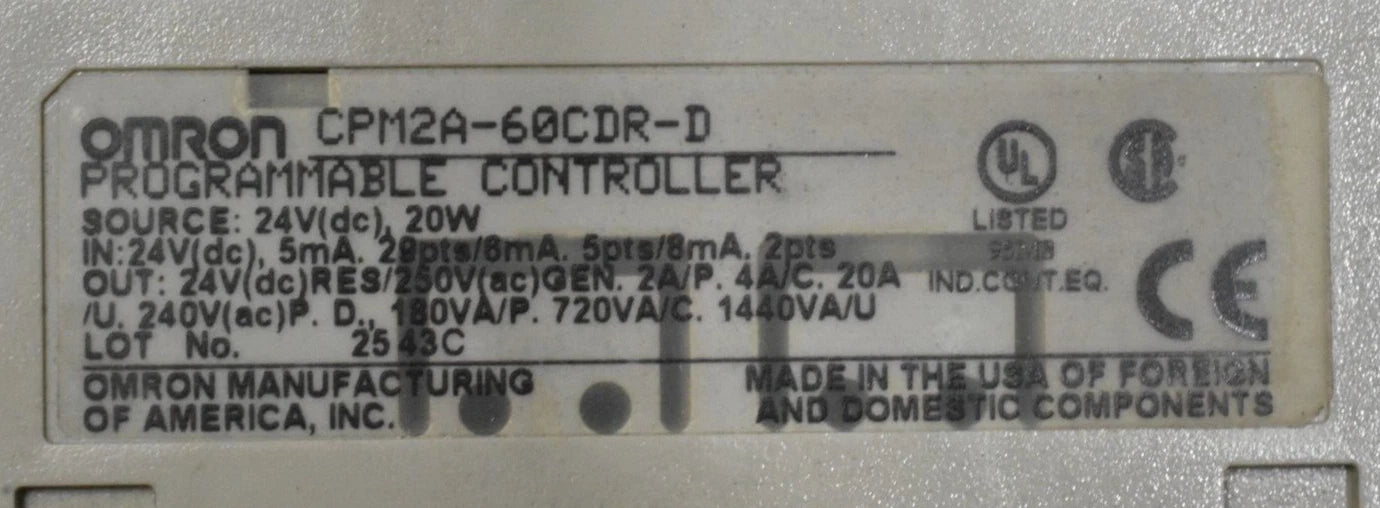 CPM2A-60CDR-D | Omron Compact PLC with 60 I/O and Relay Outputs