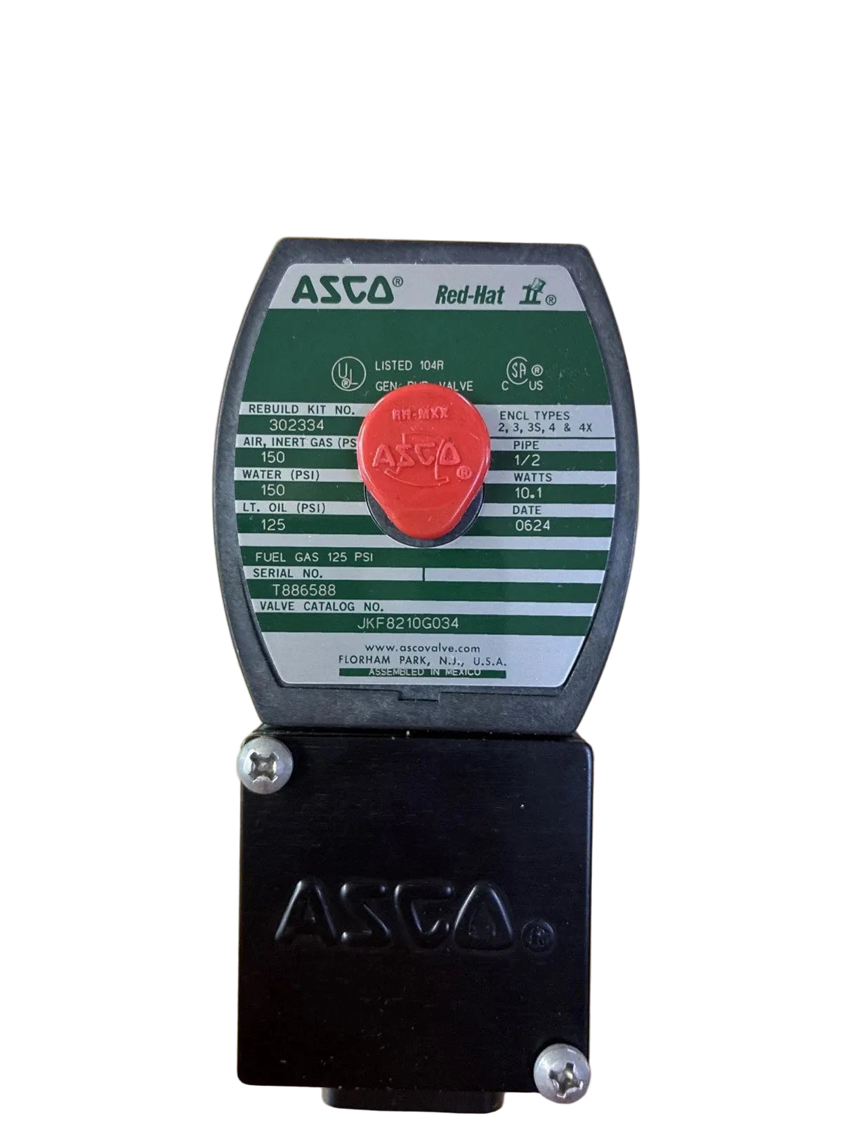ASCO JKF8210G034 Series 210 2-Way Normally Open Brass Solenoid Valve 1/2 Inch NPT