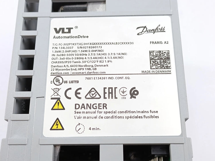 Danfoss FC-302P1K5T5E20H1 VLT AutomationDrive VFD 1.5kW 2HP 380-500V 3-Phase