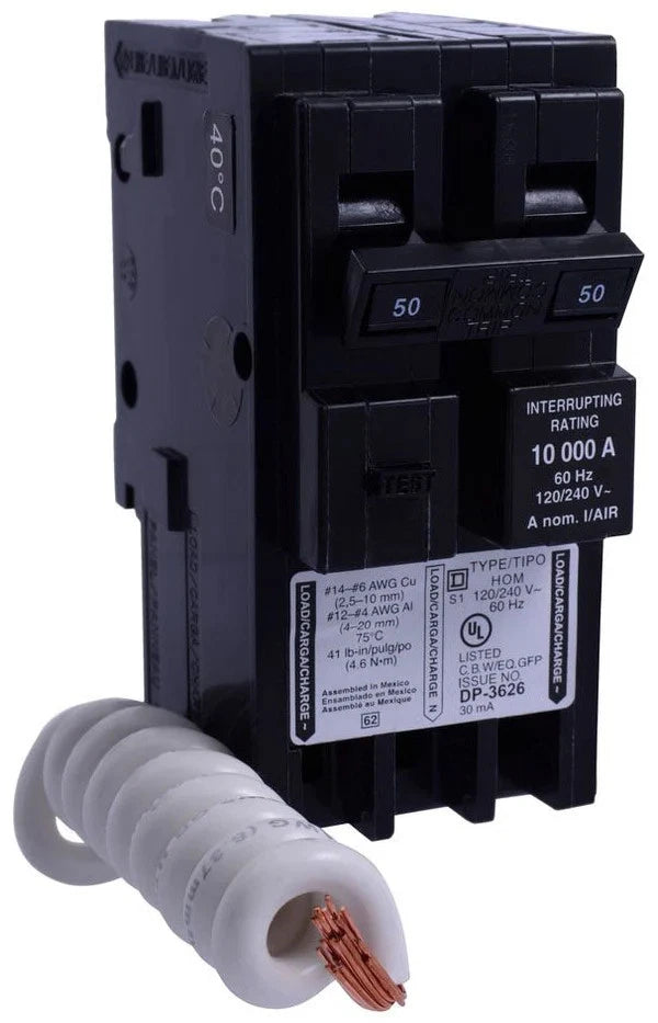 HOM250EPD | Square D Homeline 50A 2-Pole 120/240V Ground Fault Circuit Breaker
