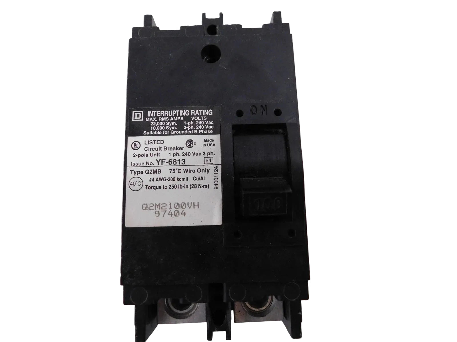 Q2M2100VH | Square D 2-Pole 100A 240VAC Molded Case Circuit Breaker